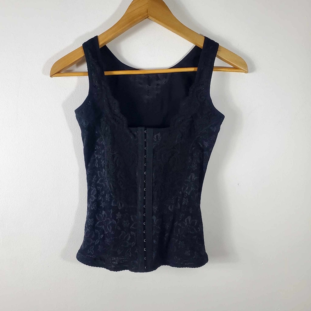 Y2K Corset Tank Stretchy Lace Black XL